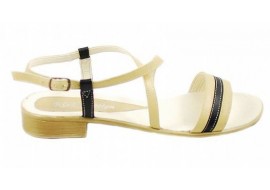 Sandale dama casual din piele naturala Bej cu Negru S8NBEJ